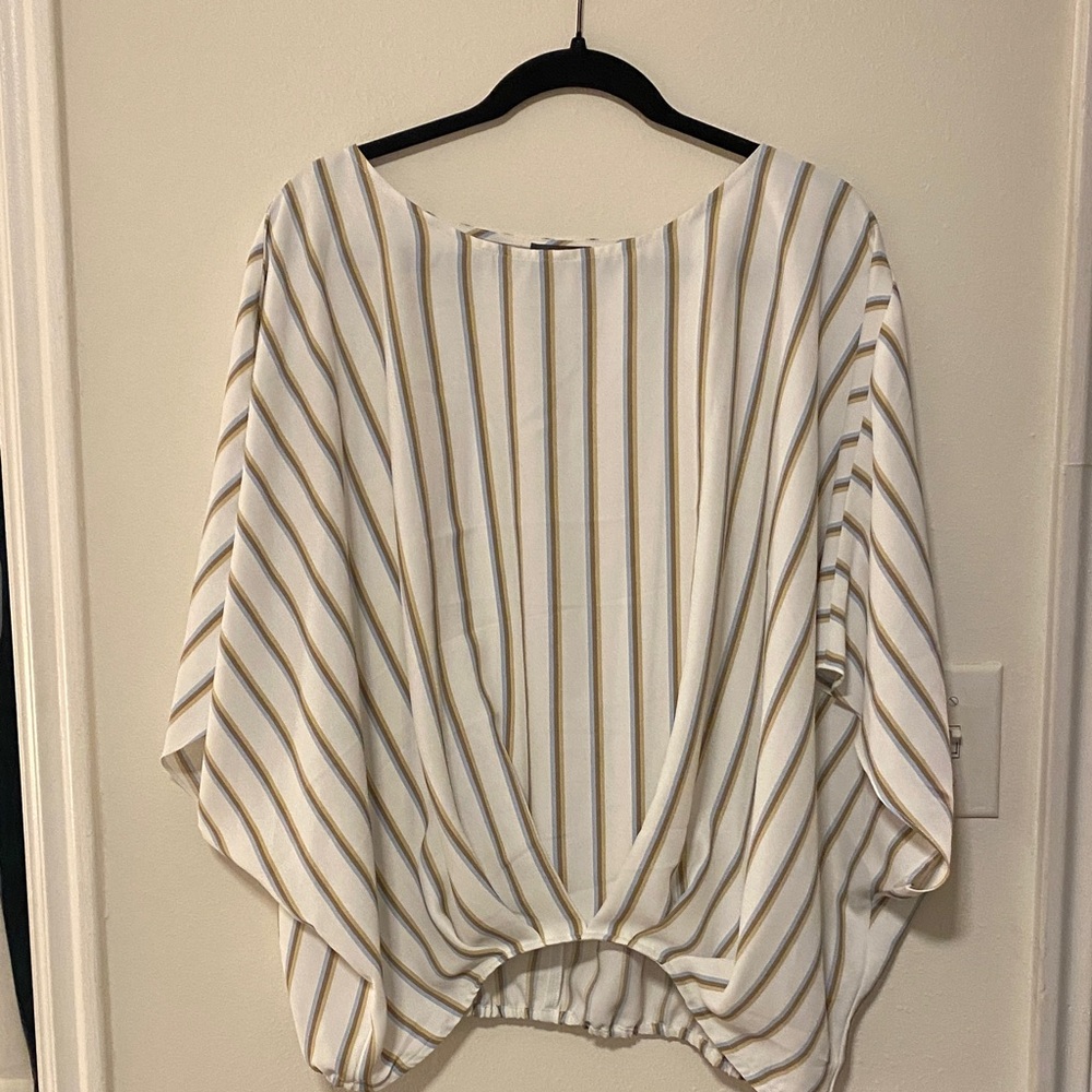 Vince Camuto White and Tan striped Women's blouse